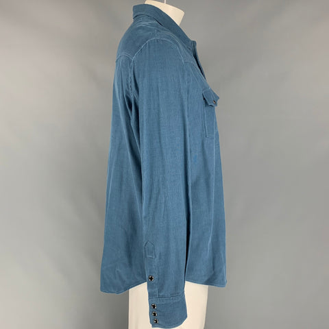 BERLUTI Size XL Blue Corduroy Cotton Western Long Sleeve Shirt