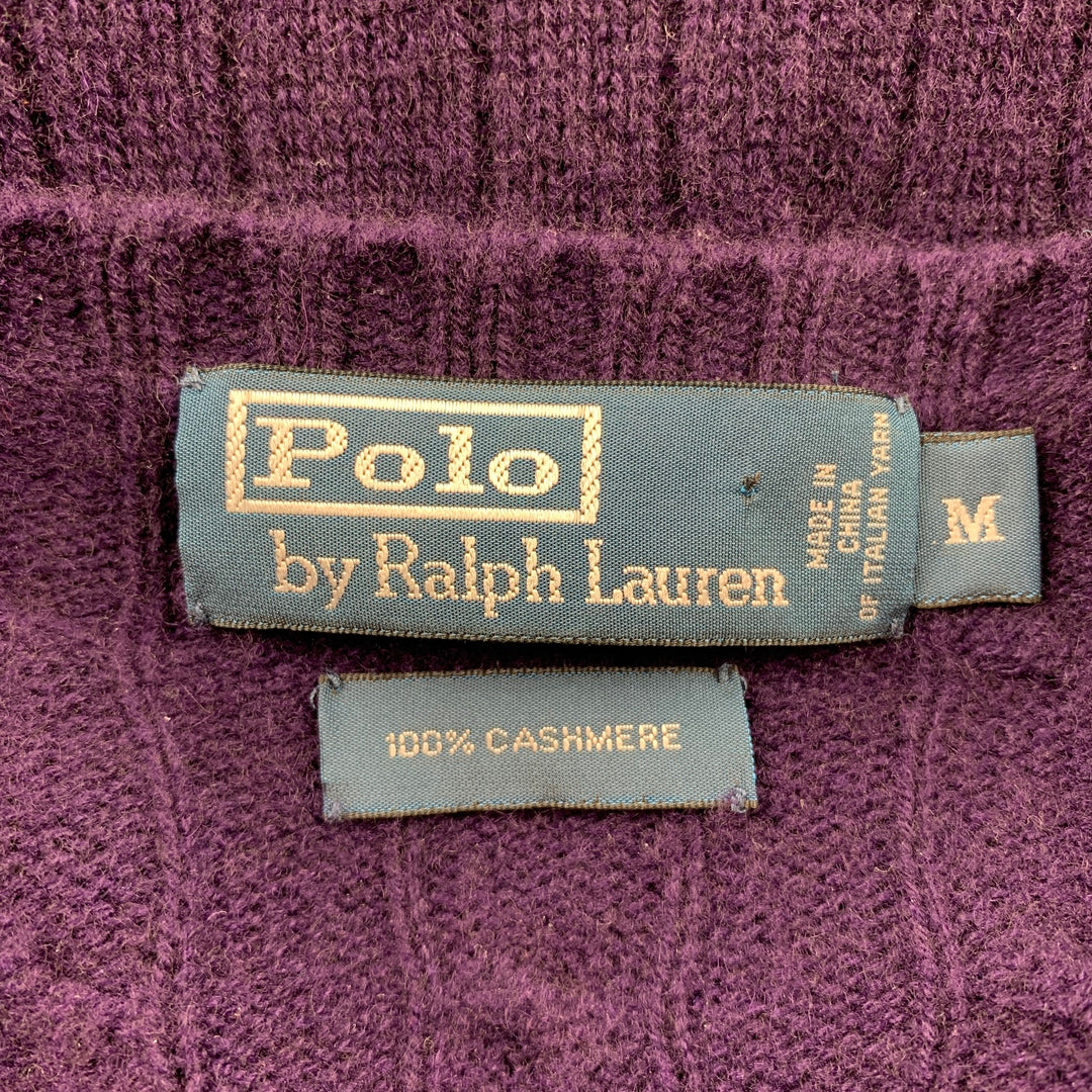 RALPH LAUREN Suéter con cuello redondo y cachemira de punto trenzado morado talla M