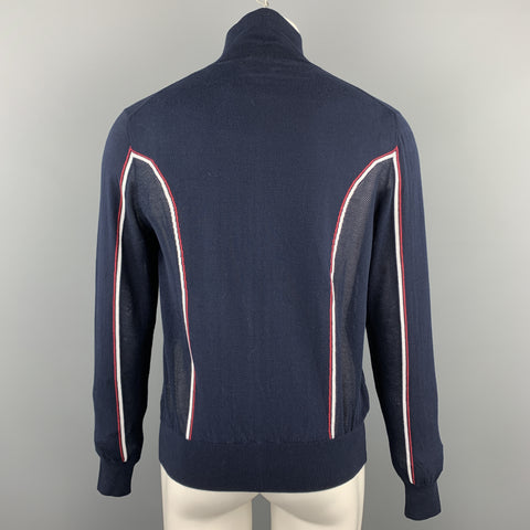 MICHAEL BASTIAN Size S Navy Knitted Cotton Zip Up Mesh Trim Jacket