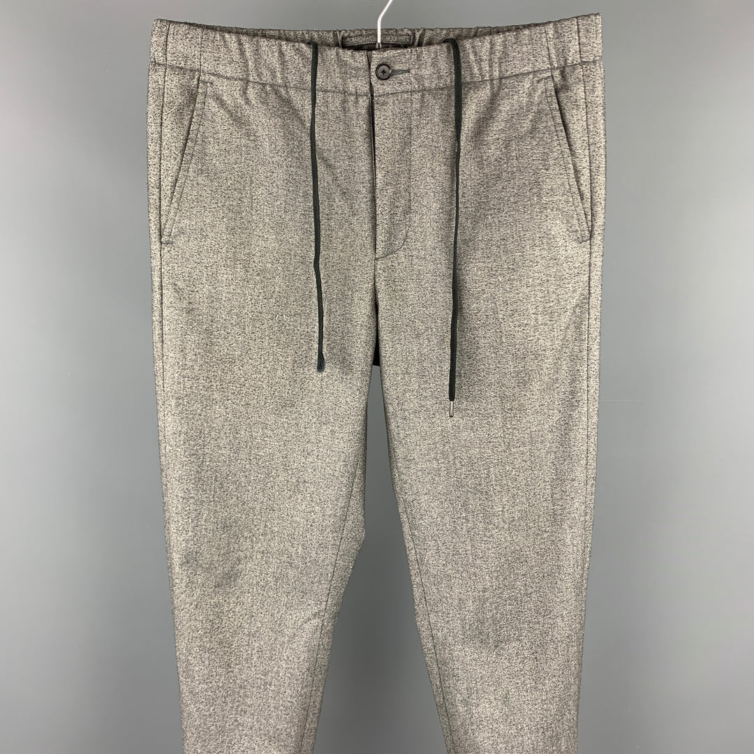 VINCE Taille 32 Pantalon décontracté en mélange de polyester gris chiné avec ceinture élastique