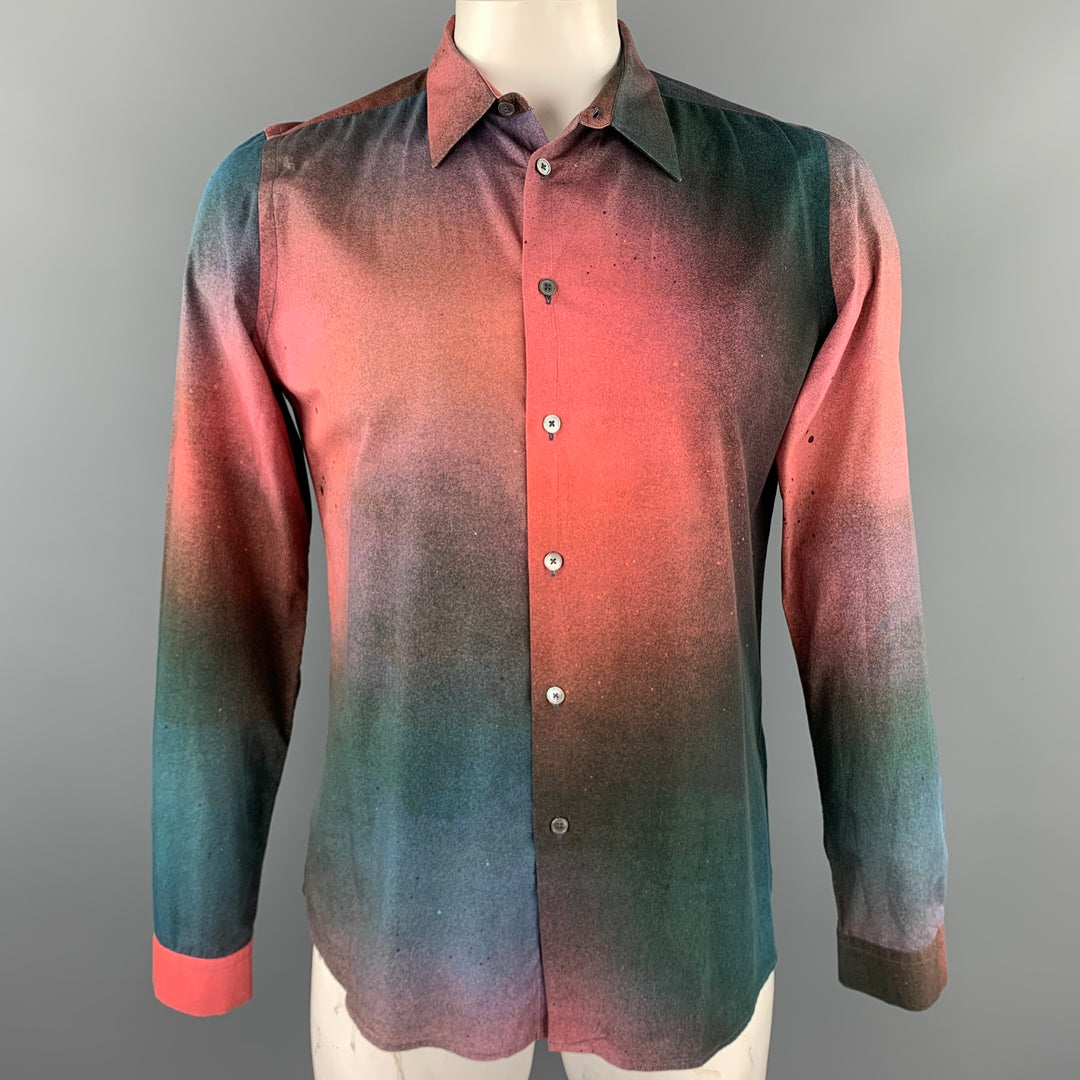 PS by PAUL SMITH Size L Brick & Green Splattered Cotton Long Sleeve Shirt