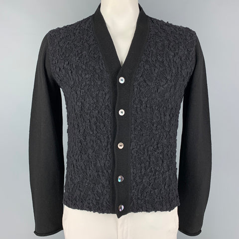 JEAN PAUL GAULTIER Size 42 Black Textured Wool Blend V-Neck Cardigan