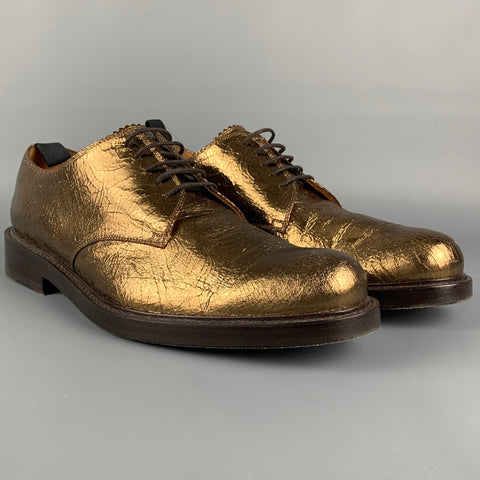 MARC JACOBS Size 11 Gold Black Crackled Leather Lace Up Shoes