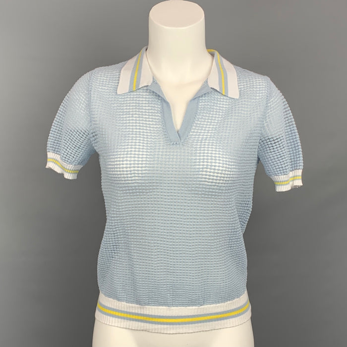 BLUMARINE Size 2 Light Blue & White Textured Polo Shirt