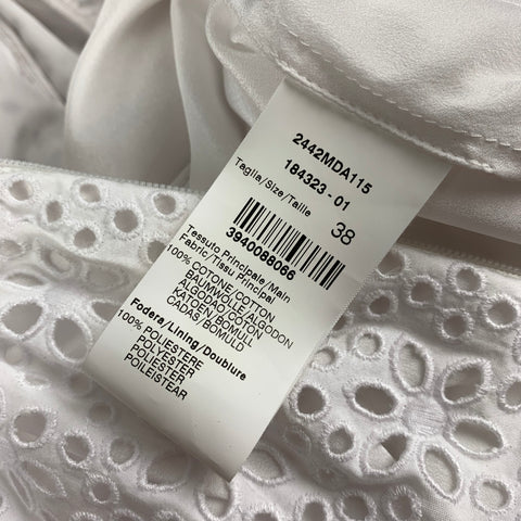 MSGM Size 4 White Cotton Eyelet Ruffle Dress