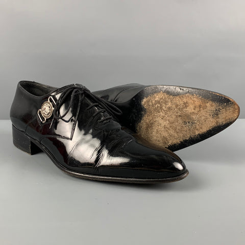 Vintage GIANNI VERSACE Size 9.5 Black Patent Leather Lace Up Shoes