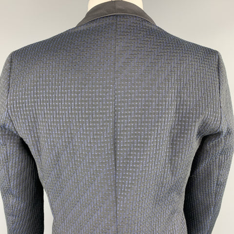 MR TURK Size 38 Textured Black & Navy Polyester Blend Sport Coat