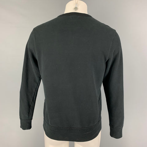 ALEXANDER MCQUEEN Size M Black Silver Embroidery Cotton Crew-Neck Pullover