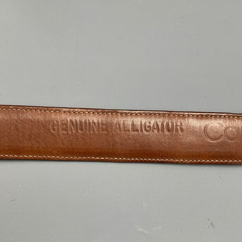 CALVIN KLEIN Size XL Brown Alligator Sterling Silver Belt