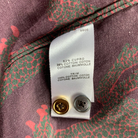 PAUL SMITH Taille S Chemise à manches longues en cupro / coton imprimé dinosaure marron et rouge