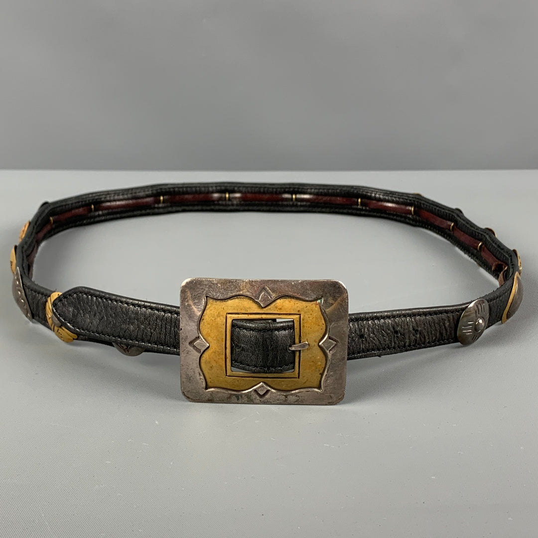VINTAGE Waist Size 31 Black Concho Leather Metal Belt