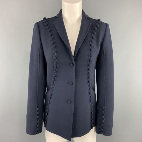 CHADO RALPH RUCCI Size 2 Navy Crepe Wool Button Trim Notch Lapel Jacket