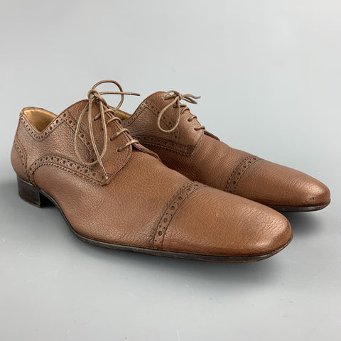 BALLY Size 10.5 Brown Perforated Leather Cap Toe Lace Up Shoes