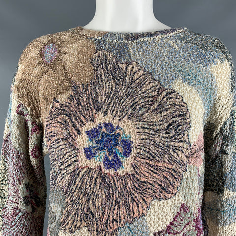 ETRO Taille M Beige Multicolore Coton Mélange Floral Crew Neck Pull