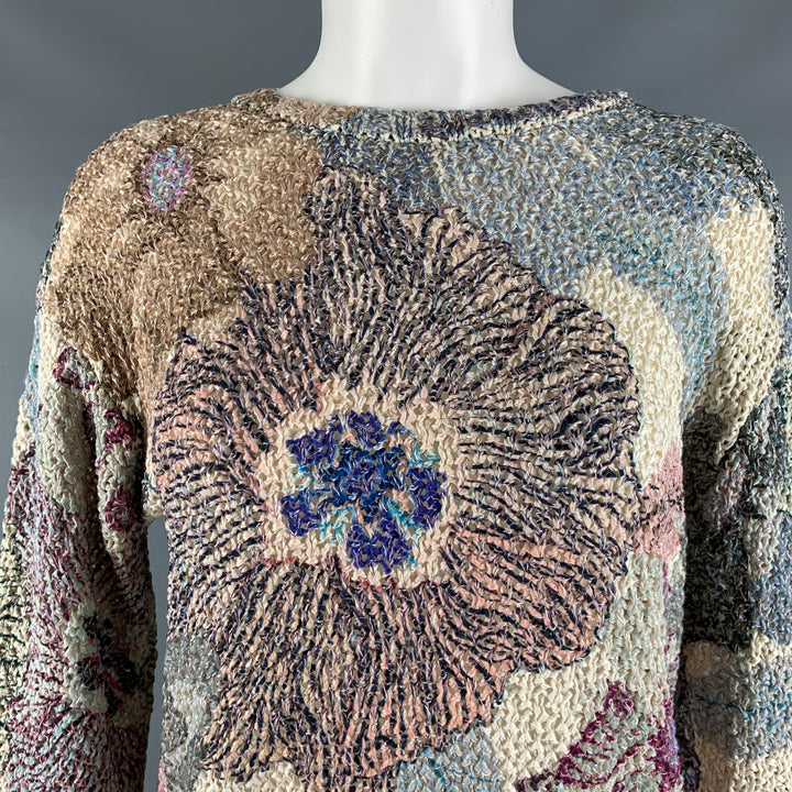 ETRO Size M Beige Multicolour Cotton Blend Floral Crew Neck Pullover