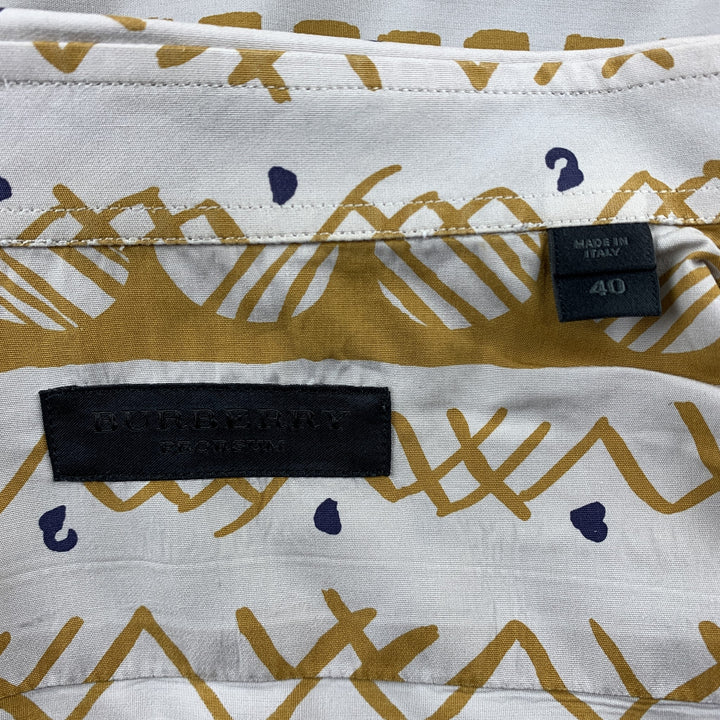 BURBERRY PRORSUM Spring 2013 Size M Yellow Geometric Cotton Button Up Long Sleeve Shirt