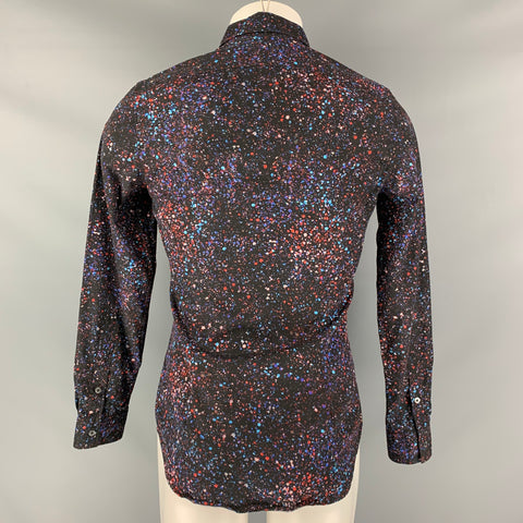 PAUL SMITH Taille S Chemise à manches longues en coton à pois multicolores noirs