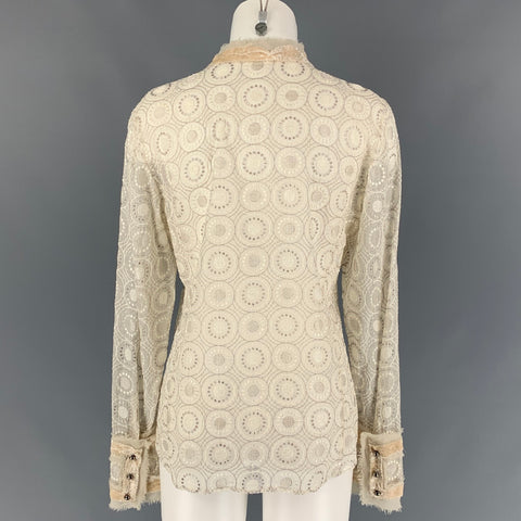 MARC JACOBS x BERGDORF GOODMAN Size 6 Beige Silk Embroidered Nehru Collar Blouse
