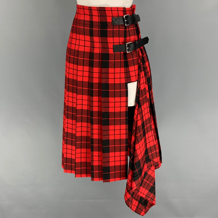 MONSE Size 0 Red Black Plaid Wool Skirt