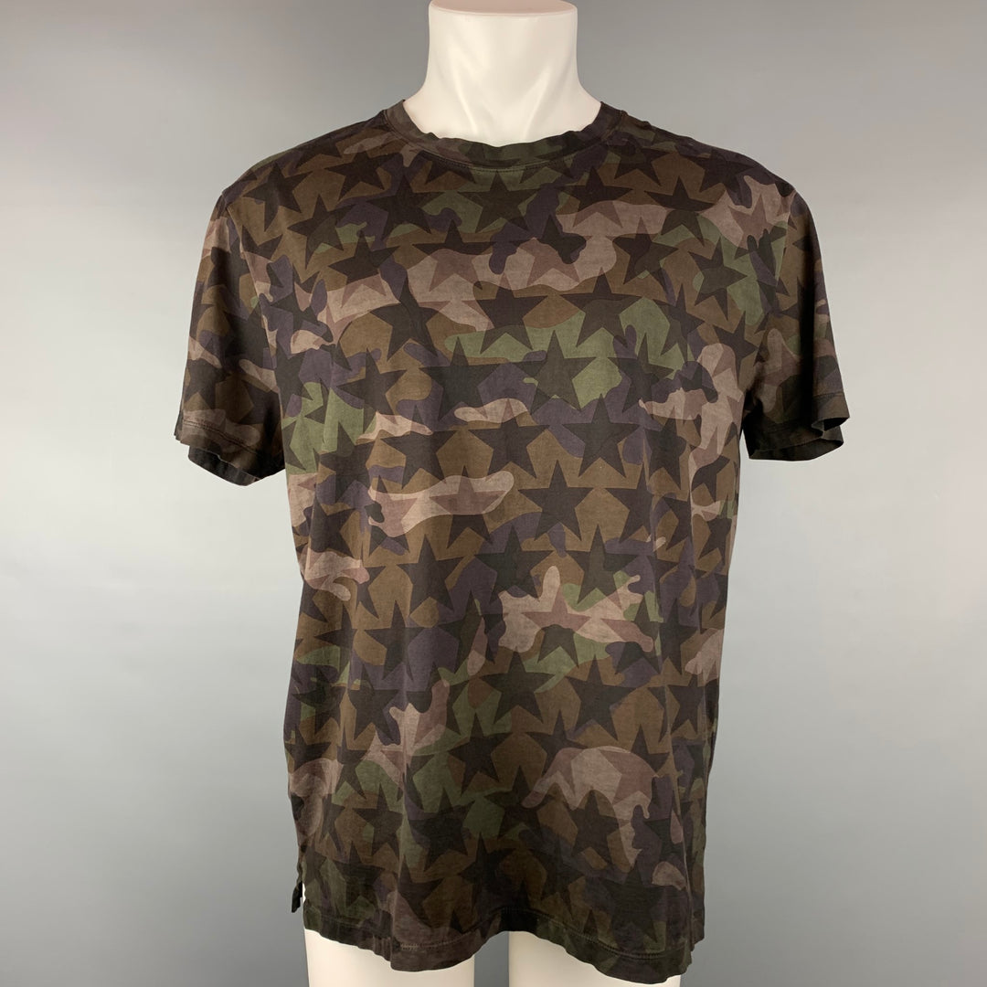 VALENTINO Taille M T-shirt en coton camouflage olive et taupe