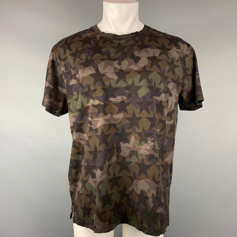 VALENTINO Size M Olive & Taupe Camouflage Cotton T-shirt