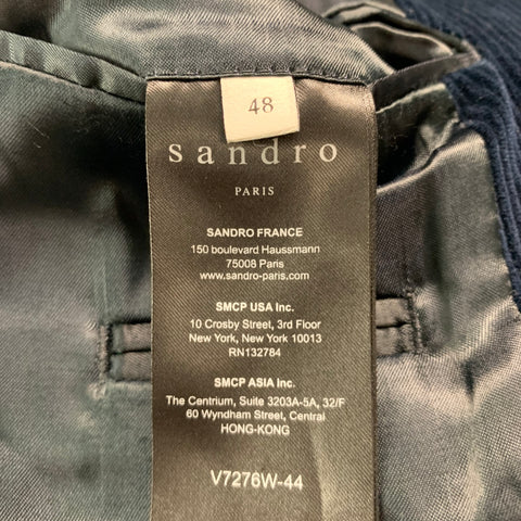 SANDRO Size 38 Navy Corduroy Cotton Notch Lapel Suit