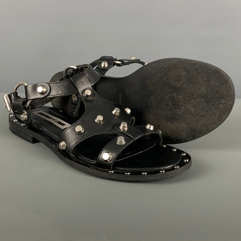 MCQ by ALEXANDER MCQUEEN Size 8 Black Leather Studded Flat Sandals