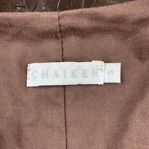 CHAIKEN Size S Brown Floral Embossed Leather Open Front Jacket