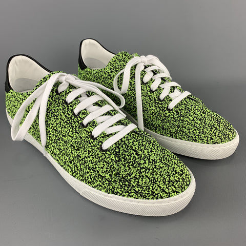 BARNEY'S NEW YORK Size 10 Lime Green & Black Heather Woven Lace Up Sneakers