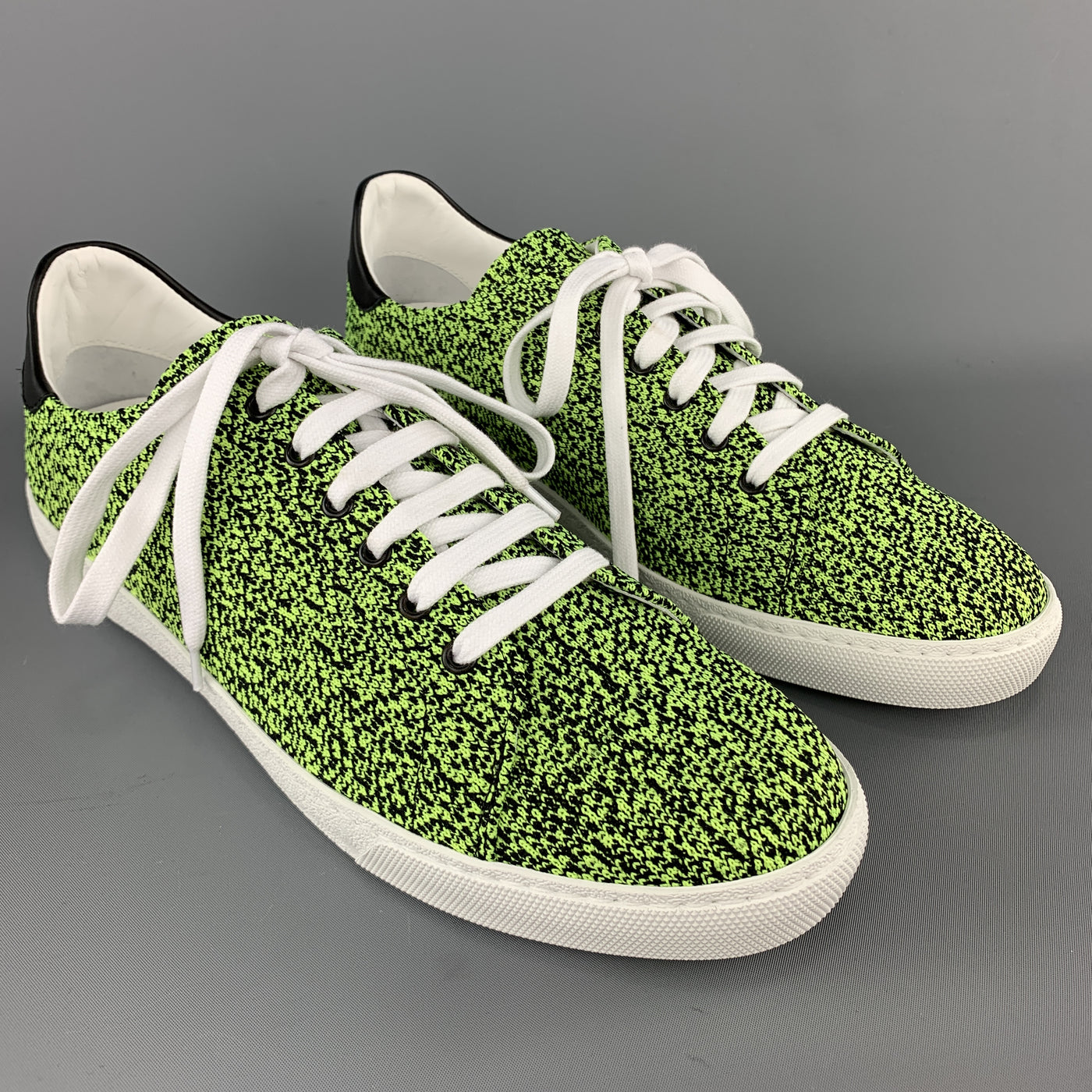BARNEY'S NEW YORK Size 10 Lime Green & Black Heather Woven Lace Up Sneakers