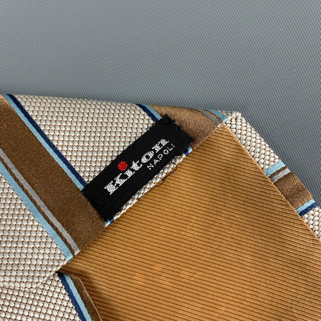 KITON Tan White Diagonal Stripe Tie