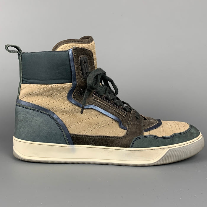 LANVIN Size 10 Grey & Blue Color Block Suede High Top Sneakers