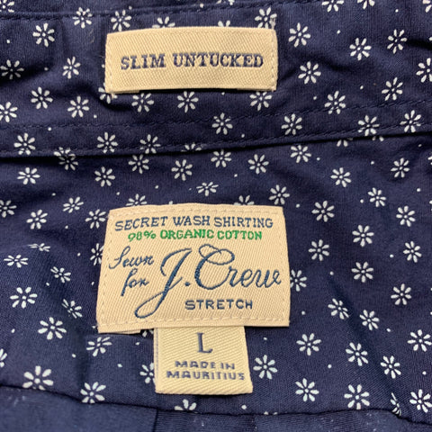 J.CREW Size L Navy White Floral Cotton Short Sleeve Shirt