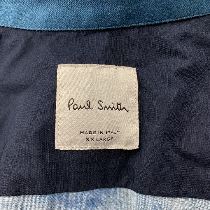 PAUL SMITH Size XXL Blue & Pink Flamingo Print Cotton Button Up Long Sleeve Shirt