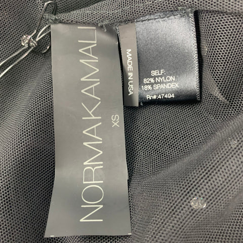 NORMA KAMALI Size XS Black See Through Nylon Rhinestones Blouse