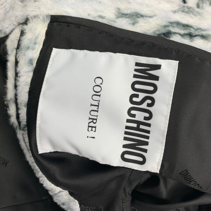 MOSCHINO COUTURE Fall 2015 Size 40 Regular White & Black Print Cotton / Viscose Notch Lapel Suit