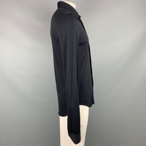 GIORGIO ARMANI Size L Black Ribbed Button Up Long Sleeve Shirt