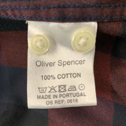OLIVER SPENCER Taille M Chemise à manches longues en coton à carreaux bordeaux et marine