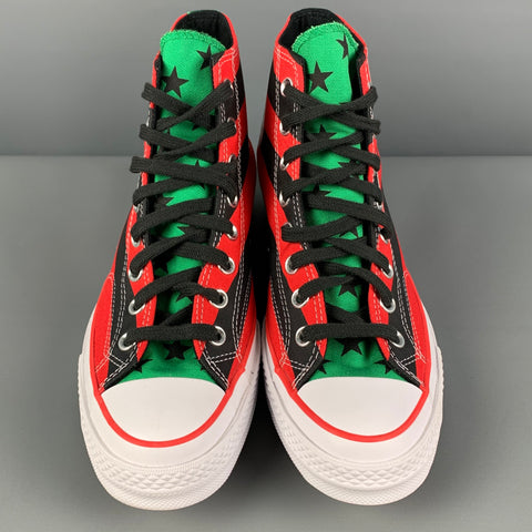 CONVERSE x DENIM TEARS Size 8.5 Black Red Stripe Canvas High Top Sneakers