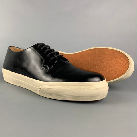DRIES VAN NOTEN Size 12 Black & White Color Block Leather Sneakers