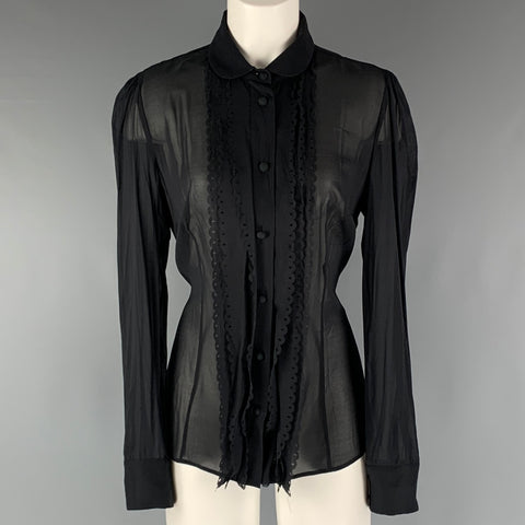 RED VALENTINO Size M Black Ruffled Buttoned Blouse