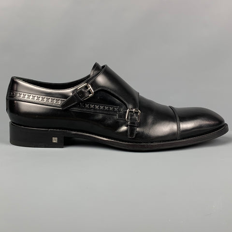 LOUIS VUITTON Size 11 Black Leather Double Monk Strap Loafers