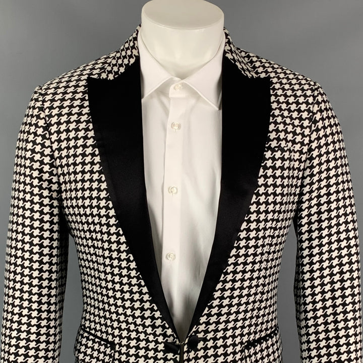 DSQUARED2 Size 40 Black & White Houndstooth Cotton / Silk Sport Coat