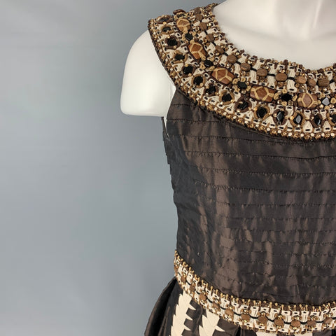 OSCAR DE LA RENTA SS08 Taille 6 Robe trapèze plissée en soie marron