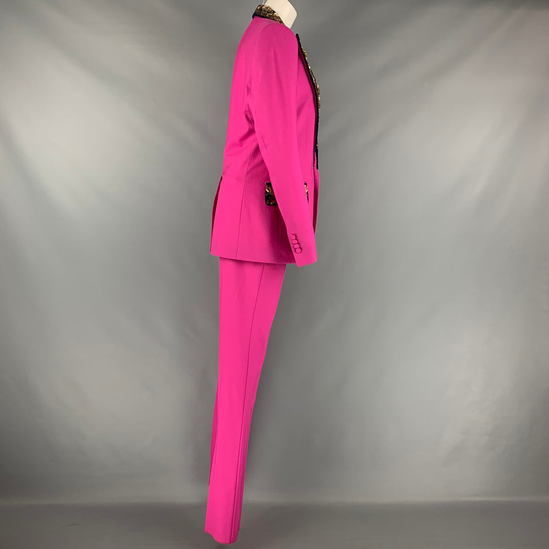 DOLCE & GABBANA Size 12 Pink Navy Gold Wool Beaded Peak Lapel Pants Su –  Sui Generis Designer Consignment