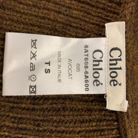 CHLOE Taille S Cardigan en laine marron zippé et boutons-pression