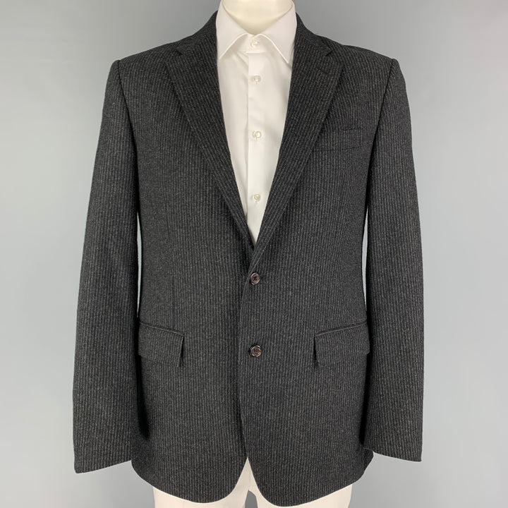 POLO by RALPH LAUREN 42 Long Charcoal Pinstripe Wool / Cashmere Notch Lapel  Suit
