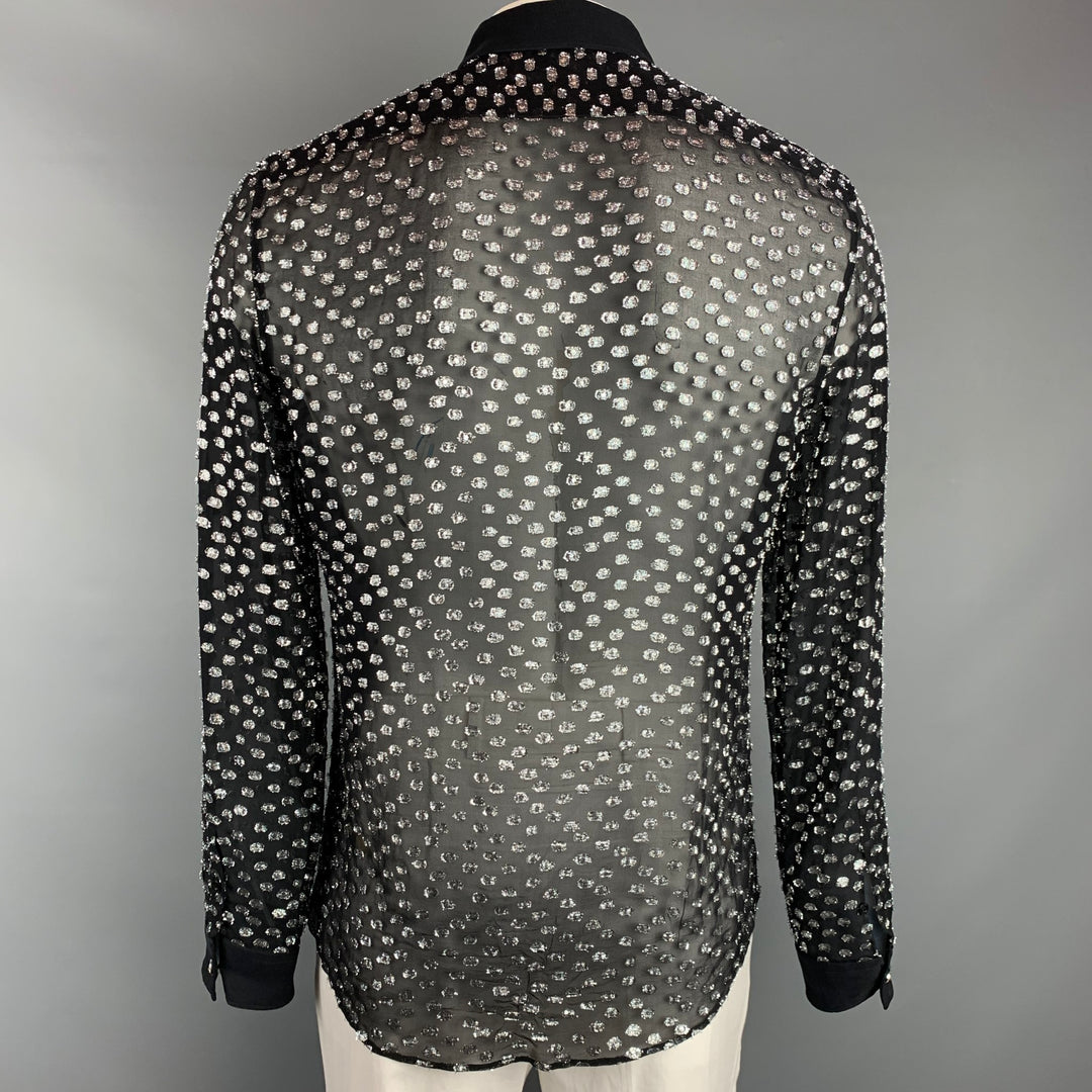VERSUS by GIANNI VERSACE Size M Black & Silver Metallic Long Sleeve Shirt