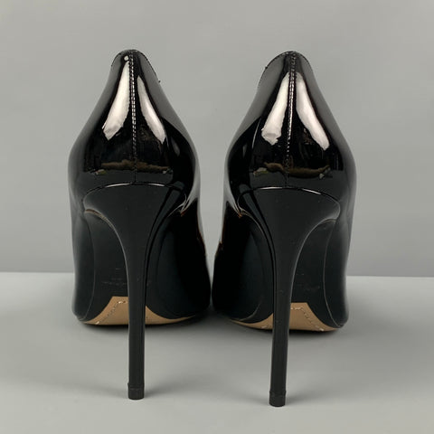 RALPH LAUREN Size 9.5 Black Leather Patent Leather Stiletto Celia Pumps