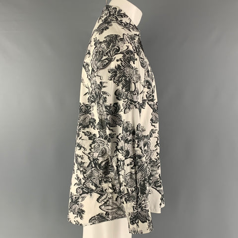 JUST CAVALLI Size M Black White Floral Cotton  Elastane Long Sleeve Shirt